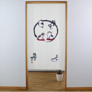 rideau noren japonais chats, polyester, 85 x 150 cm, NEKO Fukuyokoi 