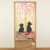 Japanese Noren curtain, polyester, 85 x 150 cm, 2 black cats, KURO NEKO