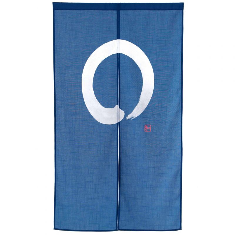 rideau noren japonais bleu, polyester, 85 x 150 cm, cercle zen ENSO