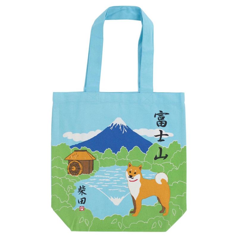 Tote bag 100% cotton Shiba dog on Mount Fuji with a windmill - MIRU