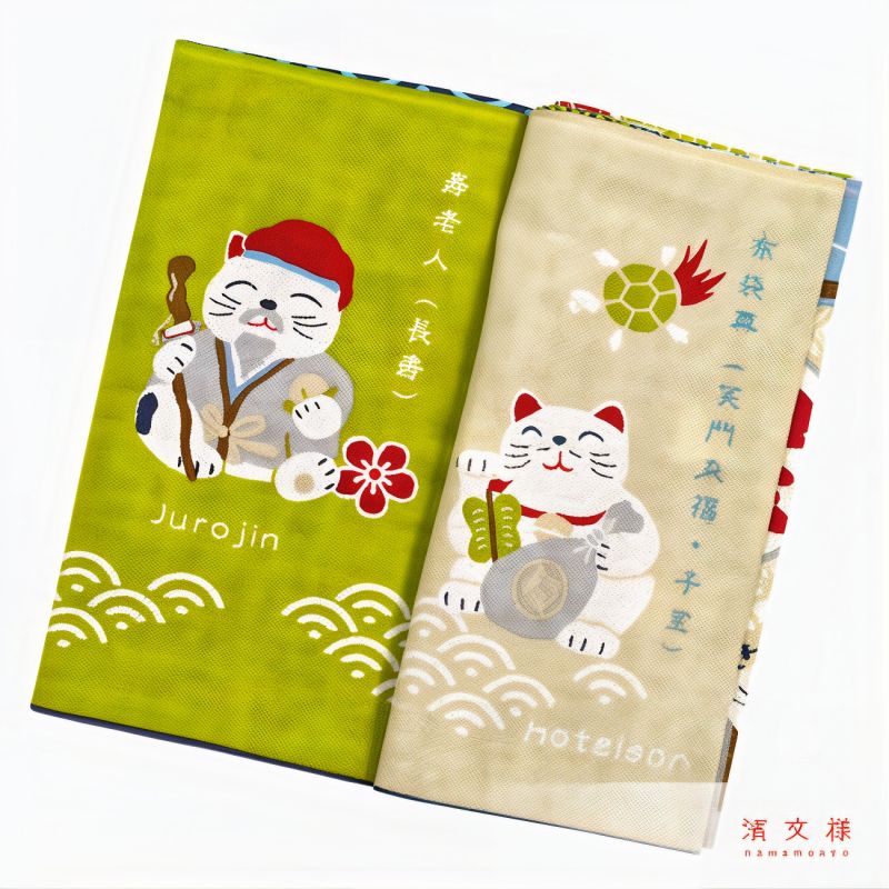 Cotton towel, TENUGUI, Seven gods of good fortune for cats