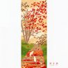 Cotton towel, TENUGUI, Walking cat and autumn leaves