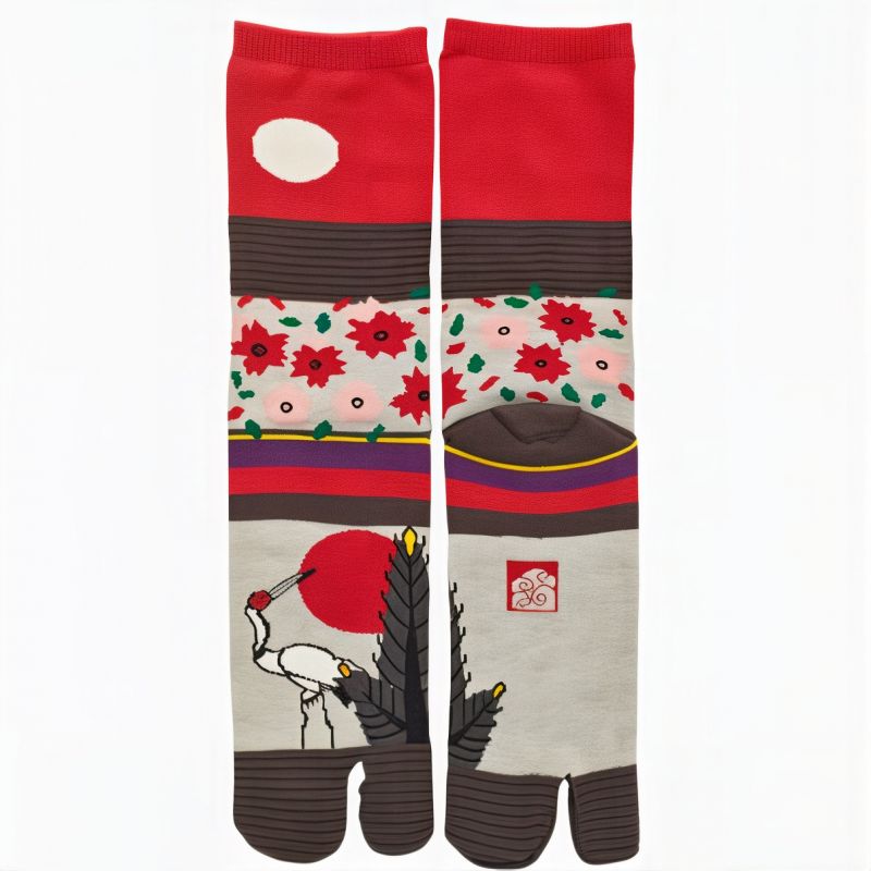 Japanische Tabi-Socken, HANAFUDA-Kranich, 25-28 cm