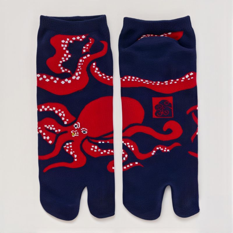 Calcetines tabi japoneses, Octopus, TAKO, azul, 25-28cm