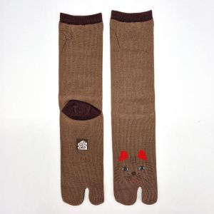 Calcetines tabi japoneses, NEKO, gato, marrón, 25-28cm