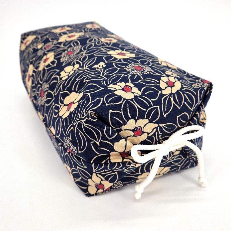 Makura cushion with removable black cover and Tsubaki camellia pattern - 32cm