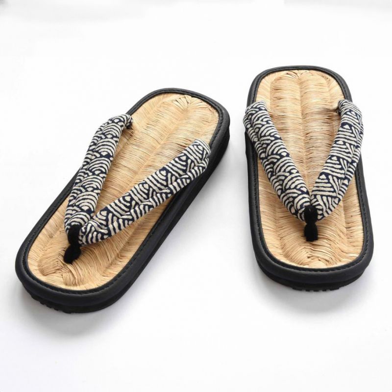 pair of japanese zori sandals, CHIKUSUI - AONAMI- Wave leaf pattern