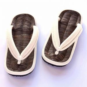 pair of japanese zori sandals, BAMBOO HEMPU, white