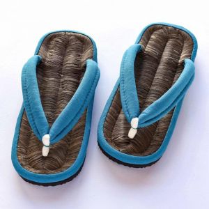 pair of zori Japanese sandals, BAMBOO HEMPU, blue